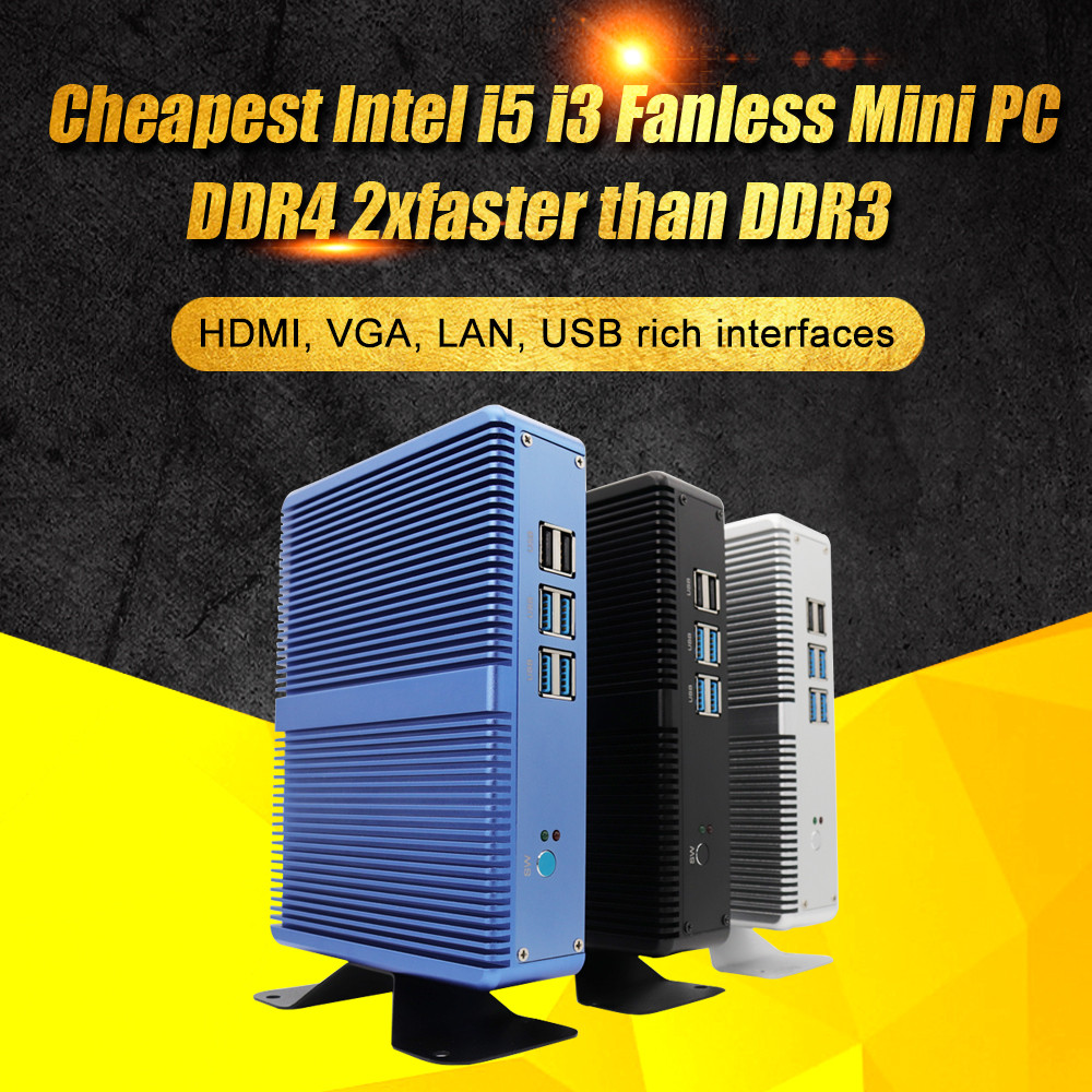 Cheapest Intel Core i7 i5 7200U i3 7100U Fanless Mini PC Barebone Computer DDR4/DDR3 2.4GHz 4K HTPC 