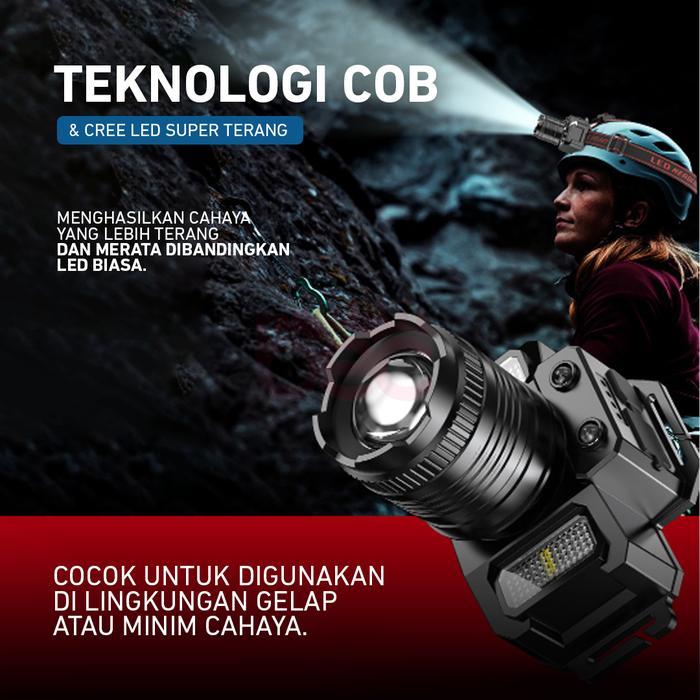[BEC] Lampu Kepala LED Senter Kepala Super Terang 5000 Lumen Pengisian USB-C 6 Mode Cahaya Lampu