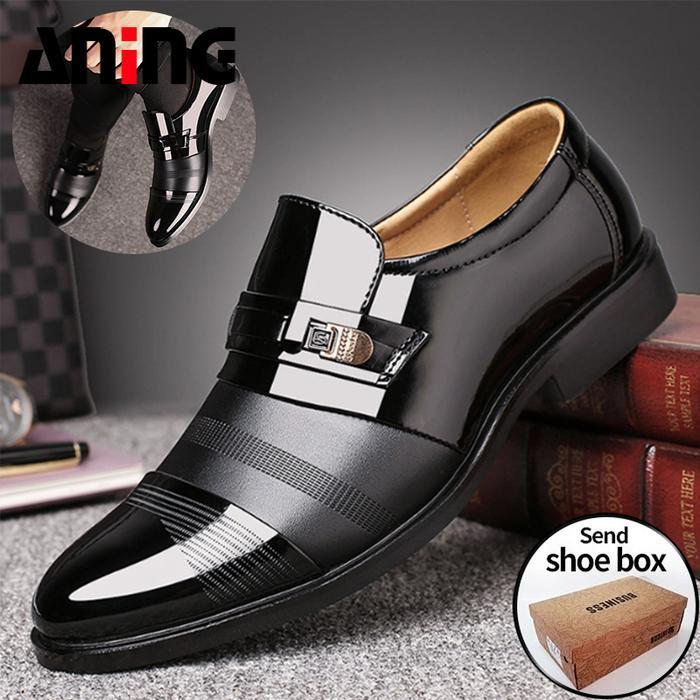 Aerostreet - Sepatu Pantofel Bahan Kulit Ukuran Besar Untuk Pria/Bisnis Dengan Kotak Sepatu Pantofel
