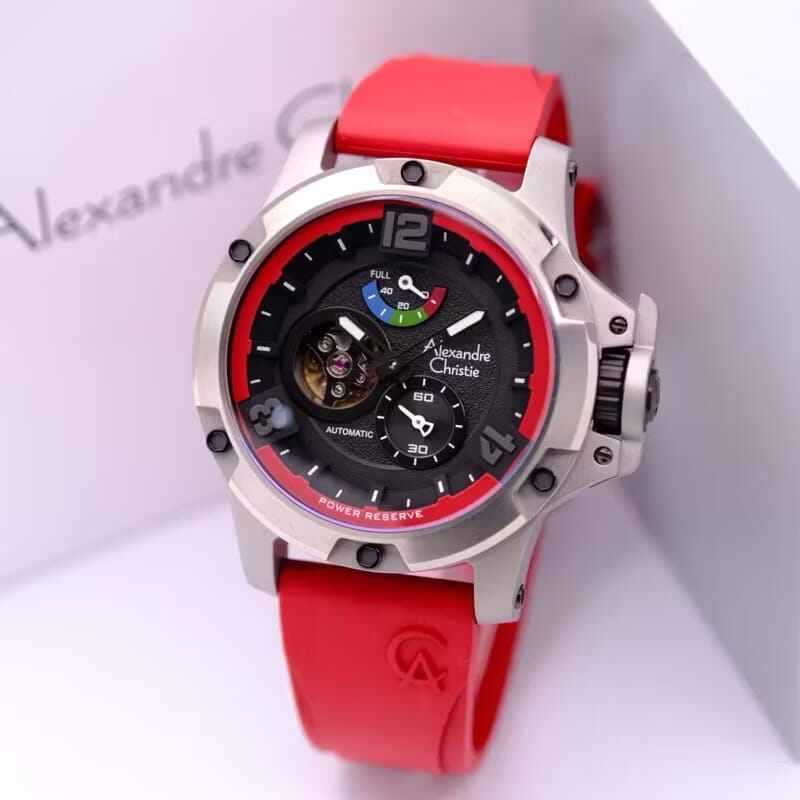 JAM TANGAN PRIA ALEXANDRE CHRISTIE ORIGINAL AUTOMATIS AC 6295 RED