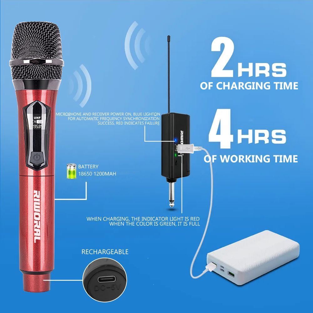 Wireless Microphone 2 Channel UHF Fixed Frequency Handheld Mic Microphone Condenser Microphone For