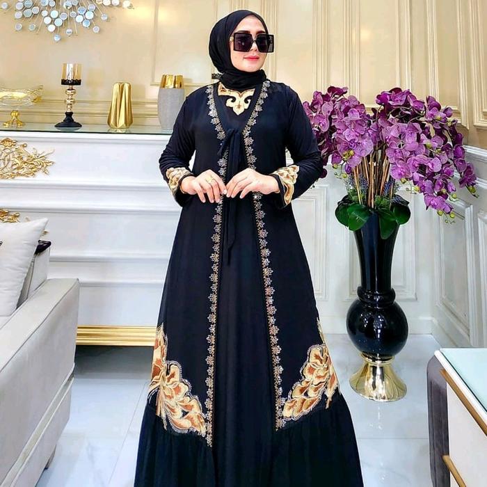 zeni MYABAYA_STORE Abaya Turkey Model Rompi 77 Gamis Abaya Arab Hitam Jersey Mix Ceruti Bordir Mote