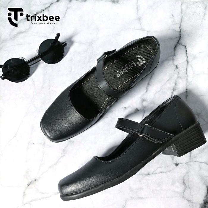 TERMURAH Trixbee Sepatu Pantofel Wanita Sepatu Sekolah Wanita Sepatu Paskibr Hak 3cm Hitam Heels