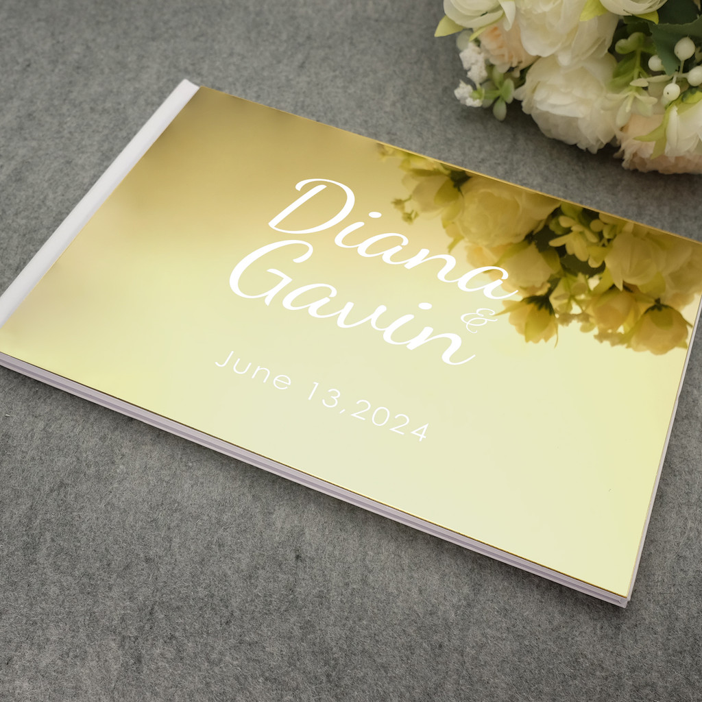 Custom Wedding Guest Book Personalized Signature Book Guests Sign White Guestbook Acrylic Mirror