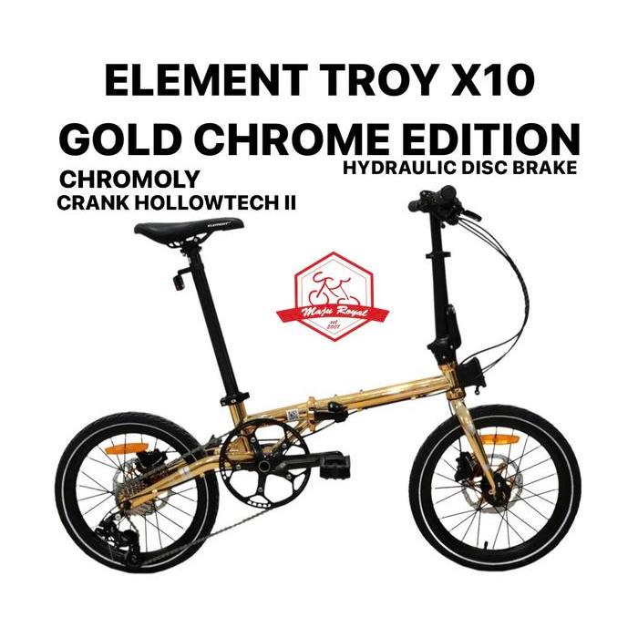 Sepeda Lipat Element Troy X 10 Speed Gold Chrome Edition 16 Inch 2021