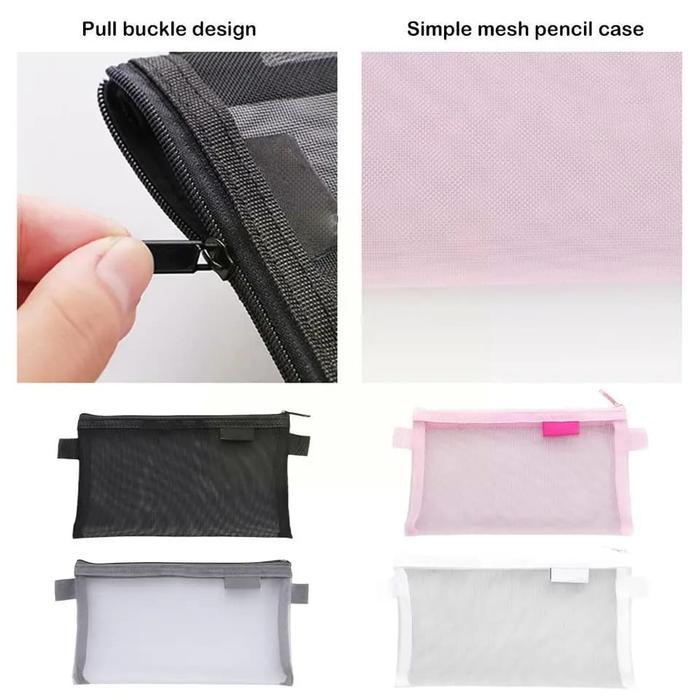 "New" [MILOLI] Kotak Pensil HE CHOOSES SIMPLE Pouch Transparant Portabel Tempat Pensil Jaring