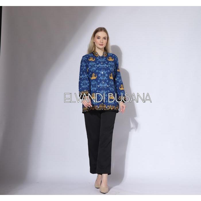 Kemeja Seragam Batik Guru Wanita Batik Premium Berfuring Kerah Hitam - Seragam Batik