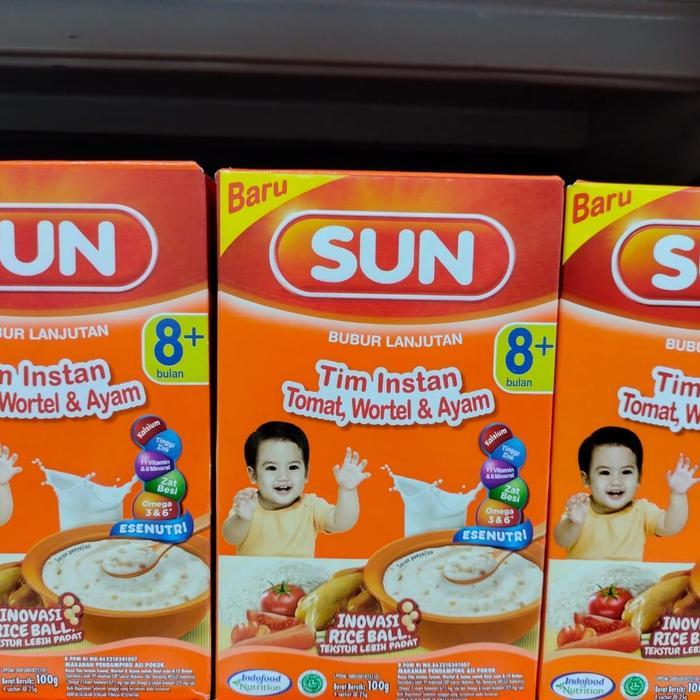 SUN bubur sereal bayi 8+bulan tim instan tomat, wortel,ayam 100gr box