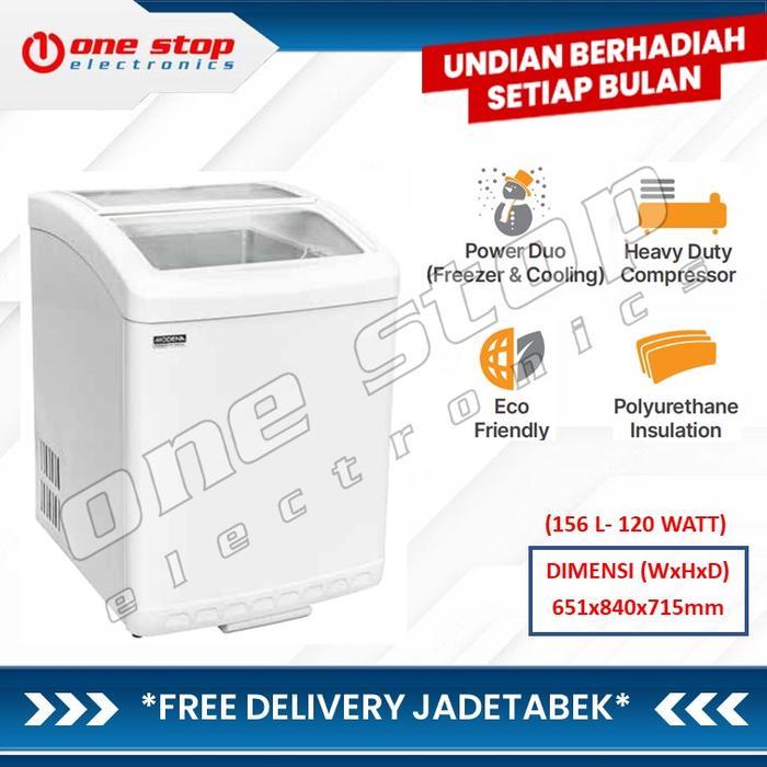 MODENA MC 0160 W / MC0160W Sliding Curved Glass Chest Freezer 156 L