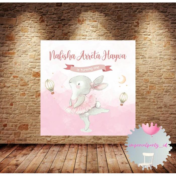 Custom Backdrop Banner Spanduk Happy Birthday Rabbit Kelinci Balet