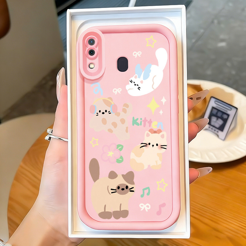 Casing Hp untuk Samsung Galaxy A20 A20s A30 A21s M10s Case Anak kucing berwarna-warni Kasing silikon
