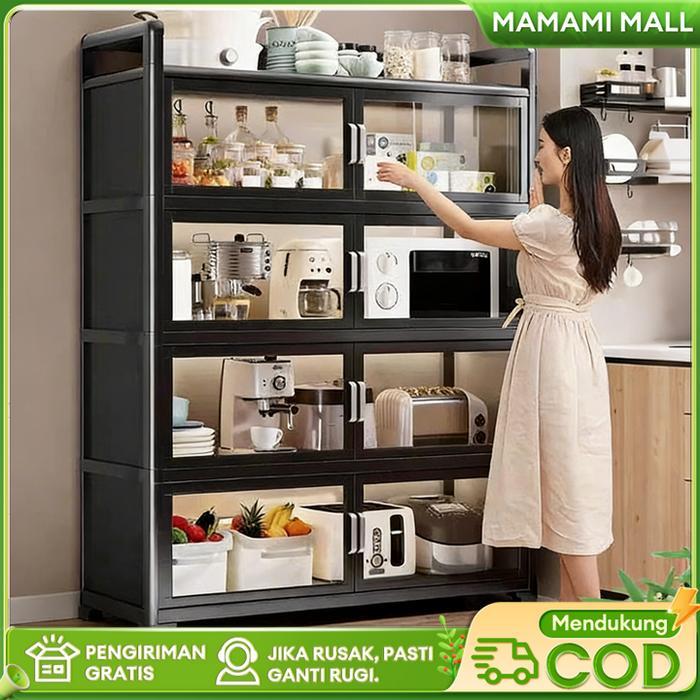 Rak Lemari Dapur Stainless Steel Lemari Dapur Serbaguna Lemari Rak Piring Tertutup Rak Oven
