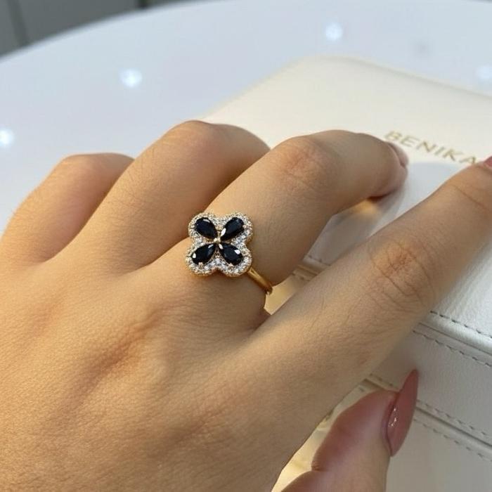 Benika Accesories - Cincin Xuping Jewelry Motif Bunga Hitam Bahan Tembaga Logam Stainless Mata