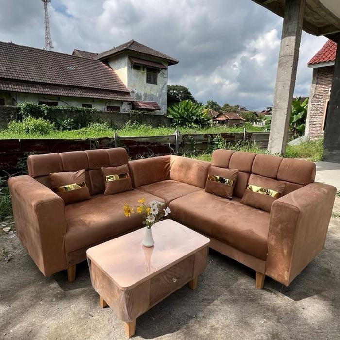 Sofa L minimalis Novera/Sofa Ruang Tamu/Sofa minimalis modern - Coklat muda
