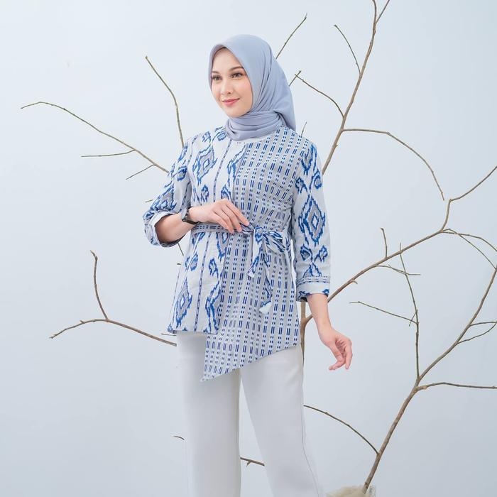 Batik Kerja Motif Songket Atasan Batik Wanita Modern Lengan Panjang Kombinasi