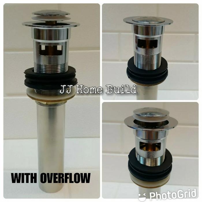 Kepala afur wastafel pencet with overflow stainless