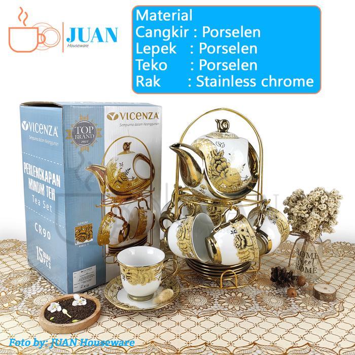 TEA SET KERAMIK TEKO + RAK VICENZA / COFFEE SET MOTIF GEMINI CR-90