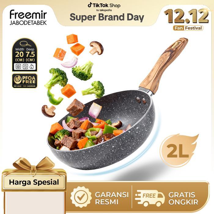 [SUPER MEGA SALE] freemir Wajan Cekung 20 cm Wajan Anti Lengket Batu Granit Premium Set Wajan+Gagang