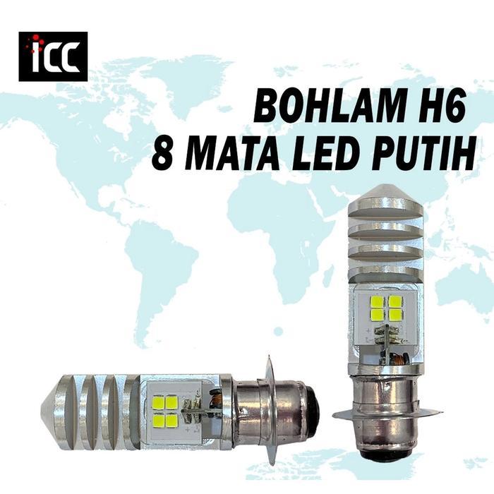 "New" Bohlam LED H6 8 LED 2 Sisi Putih Modish ICC LAMPU MOTOR DEPAN LED H6 8 MATA MOTOR BEBEK MATIC
