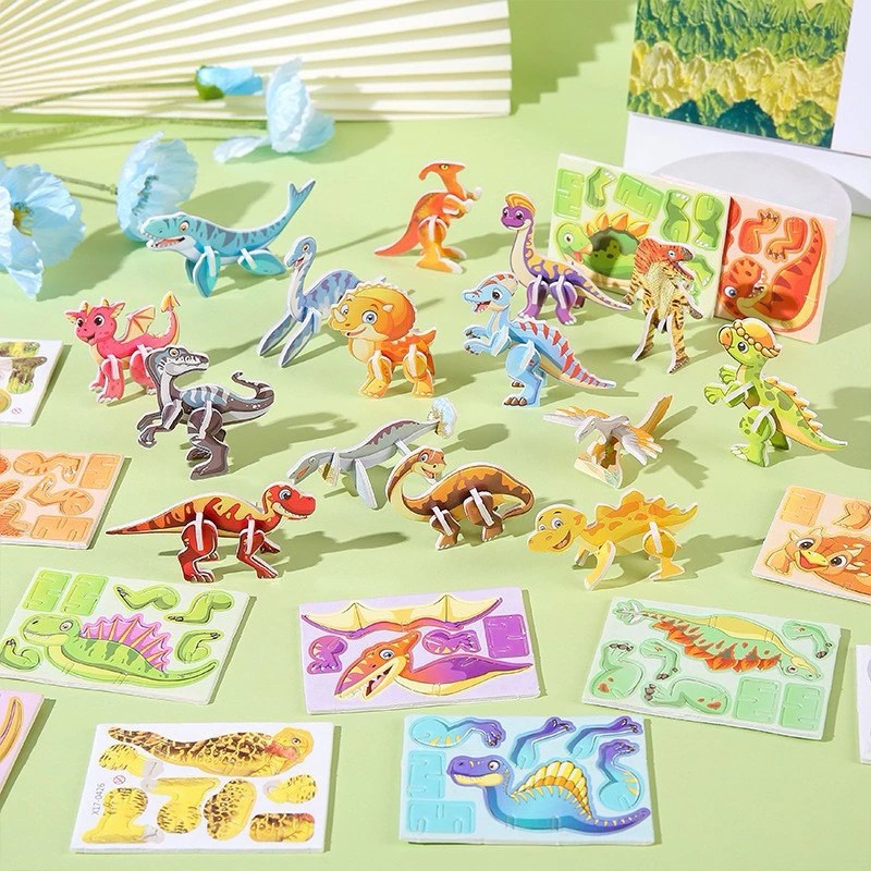 Mainan Edukasi Anak Puzzle 3D DIY Motif Hewan Serangga Dinosaurus Kendaraan Puzzle 3D DIY per biji
