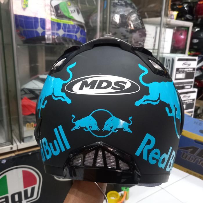 Helm Mds Pro Rider Black Doff Red Bull BlueMds Modular