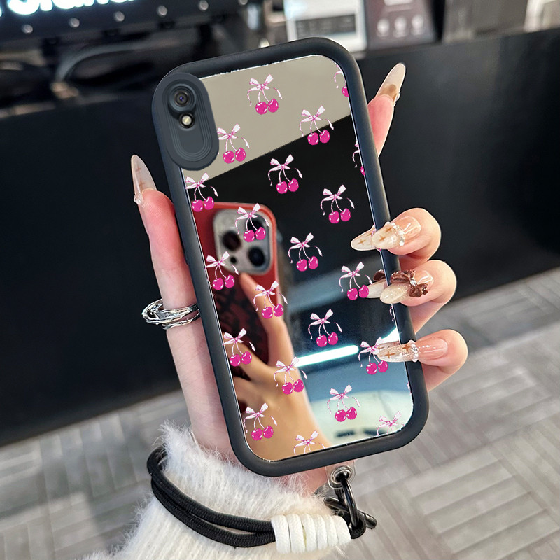 Casing Hp untuk Xiaomi Redmi 9A 9I Case Casing ceri pola Silikon Softcase Kasing HP tali gantung Ces
