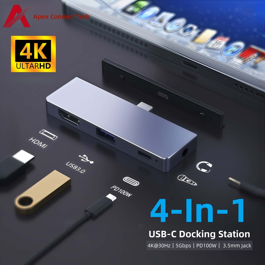 USB Hub 3.0 Powered 5Gbps 4 in 1 PD100W USB C to 4K HDMI Audio Jack Type C Splitter Adapter Docking