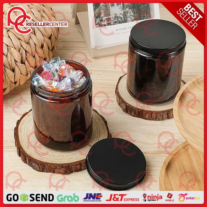 Jar Kaca Amber Bulat Tutup Aluminium Hitam / Amber Glass Jar 50 ML / Candle Jar - 50ML 100ML 250ML