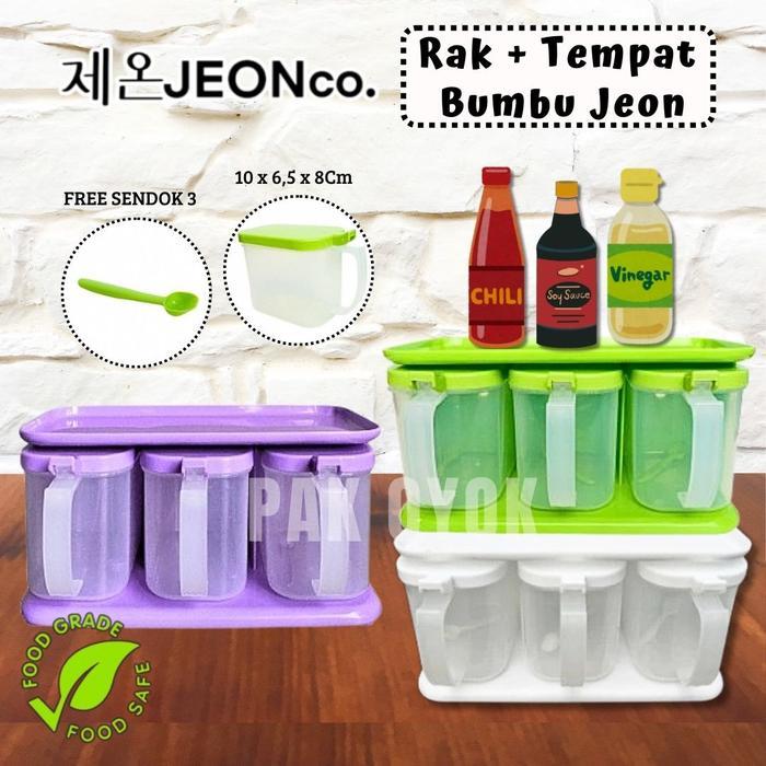 Tempat Bumbu Plus Rak Bumbu Jeon 3in1 / Rak Bumbu Plastik / Tempat Bumbu Plastik Plus Sendok /
