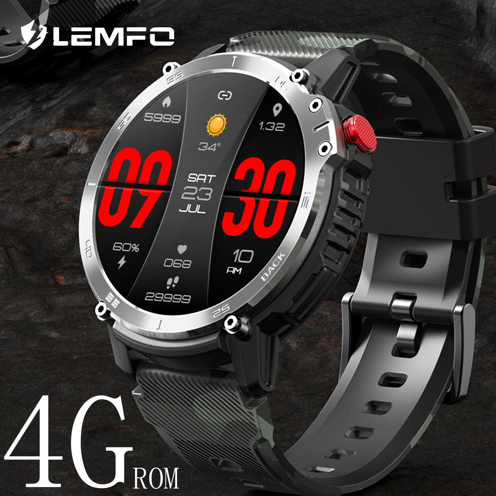 LEMFO smart watches for men ip68 waterproof 7 days battery life 4G ROM support connect headphones C2