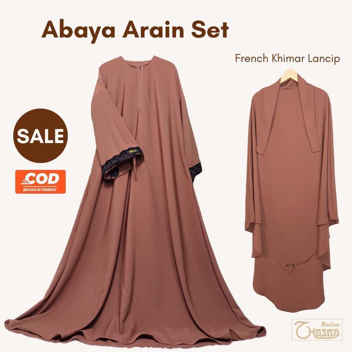 Abaya Turki Set Premium Dress Abaya Set Baju lebaran Gamis Set Wanita Muslim Syari Simple Renda