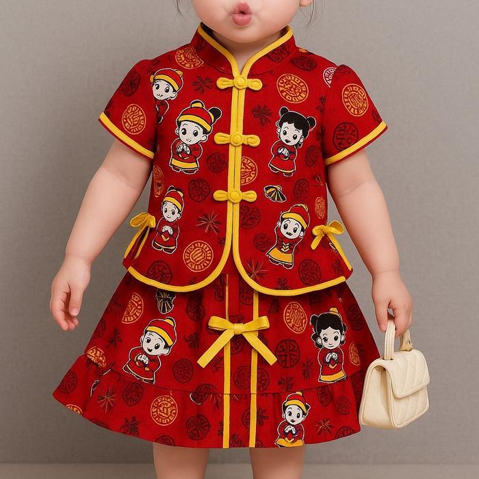 Best Seller Setelan Baju Cina Rok Anak Cewek Paling Terlaris//Baju Imlek Anak Paling Termurah Motif