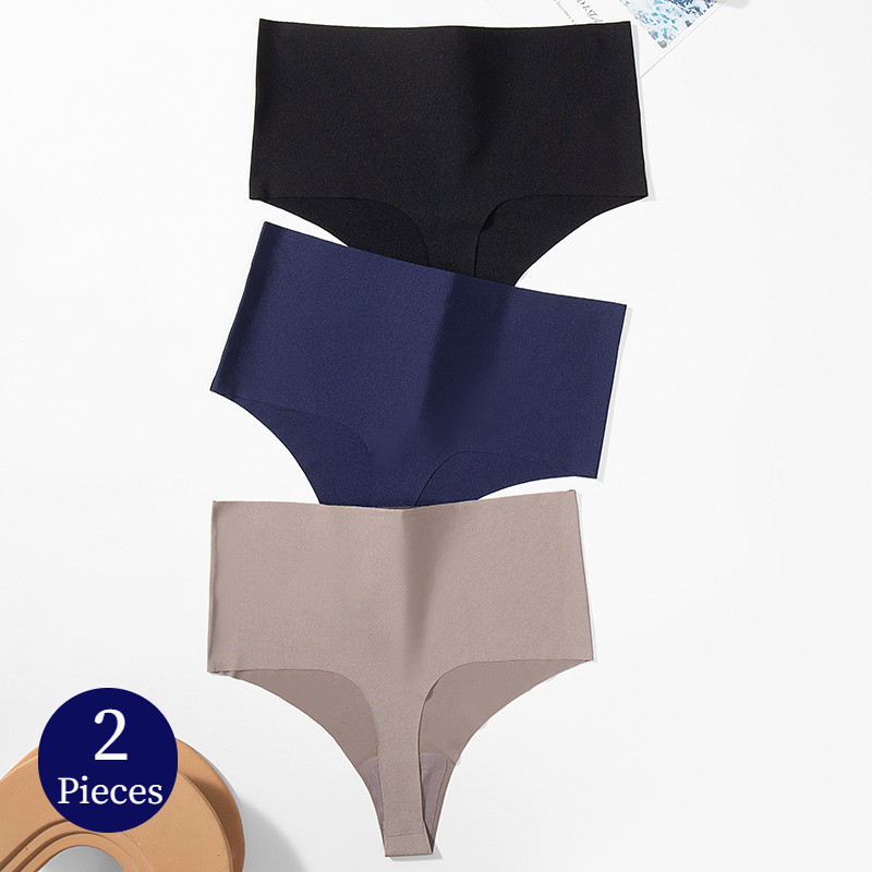 Giczi 2Pcs/Set Women'S Panties High Waist Thongs Silk Satin Seamless Underwear Lingerie Female