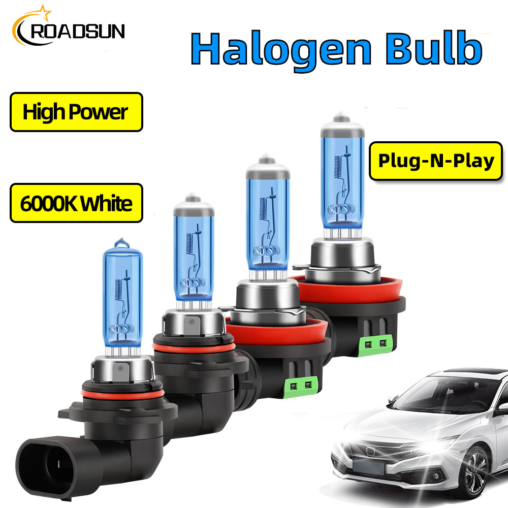 2PCS Halogen Headlight Bulb H1 H4 H7 H8 H11 Super White 6000K Light 9005 9006 9012 HIR2 880 5202 12V