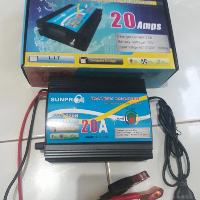 Charger Aki Otomatis 20Ampere Cas Aki Mobil 20A Sunpro Redy Stok