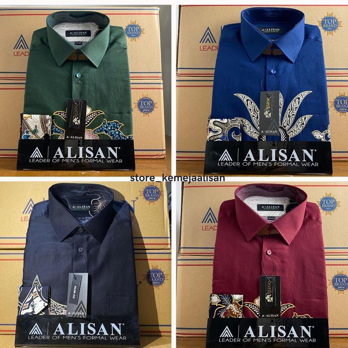 Kemeja Batik Alisan Slimfit Lengan Panjang Motif Tosca Biru Maroon Hitam