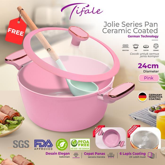 Tifale Aesthetic Jolie Pan Pink Blossom Casserole 24 cm Ceramic coated Premium Casserole Wajan Panci