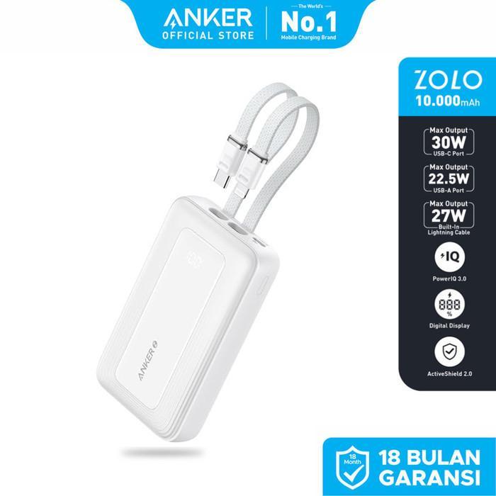 Anker Zolo Power Bank 10.000Mah 30W Max Fast Portable Charger With Built-In Usb-C And Mfi Certified
