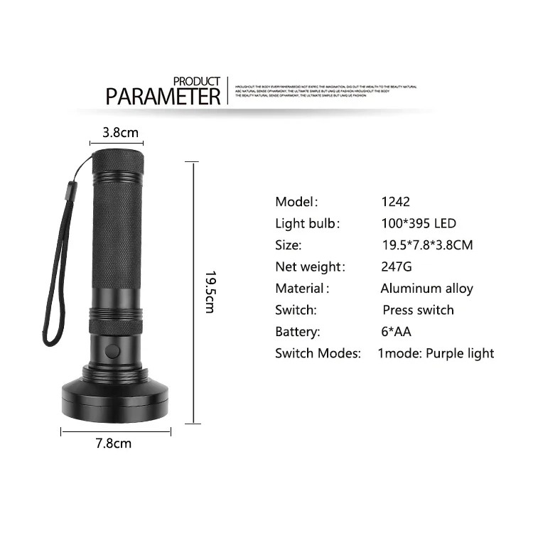 UV Flashlight 100 LED UV Light 395nm UV Flashlights Ultraviolet Torch Black Light Detector for Dry