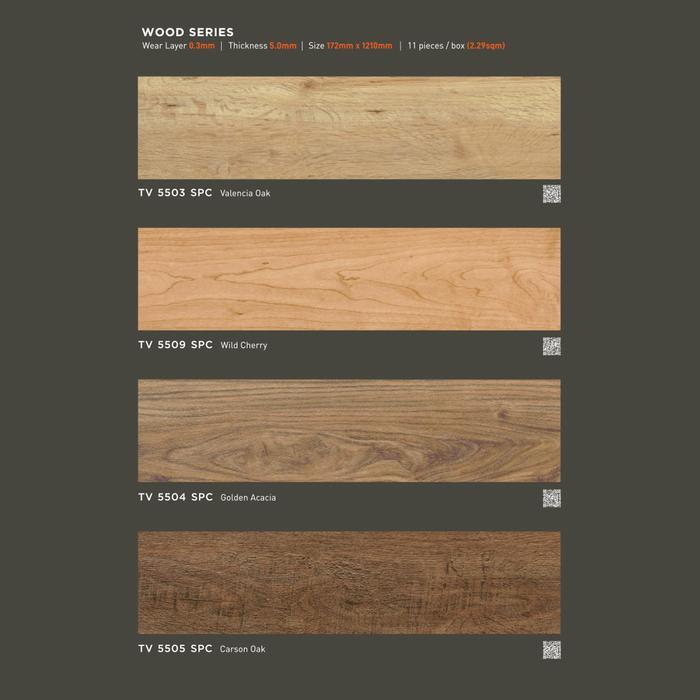 TACO Lantai SPC Plank Motif Kayu 5mm Click System Plastik PVC Vinyl Tahan Air Mudah Pemasangannya