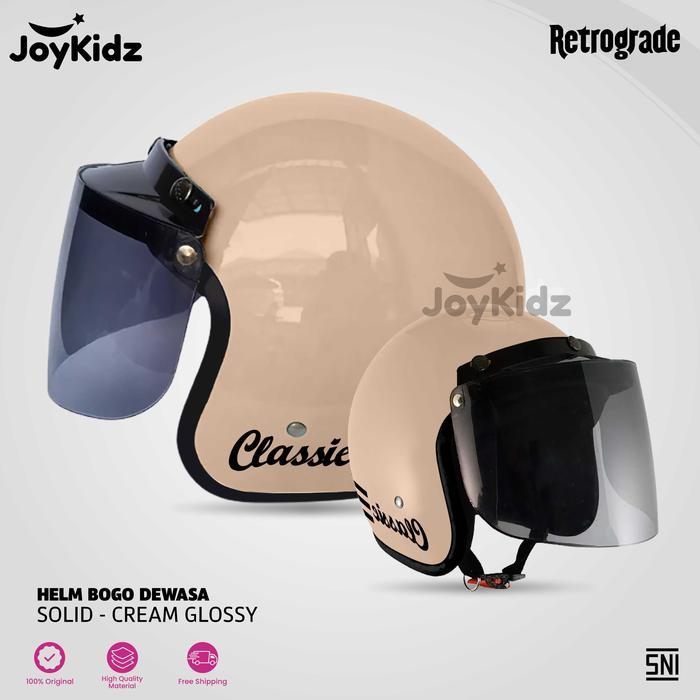ORIGINAL Helm Bogo Classic Retro Laki Laki Wanita Remaja Dewasa Standart SNI Ukuran M Kaca Flat