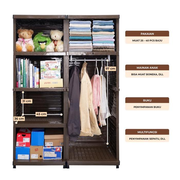 CLUB Justin Grand Twin Hanger - Lemari Pakaian Plastik - Lemari Baju Gantung - Lemari Plastik Susun