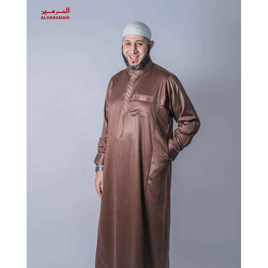 Al Haramain Jubah / Gamis Pria Remaja & Dewasa Slimfit Resleting Bordir (Lgh 001) Coklat Tua Coklat
