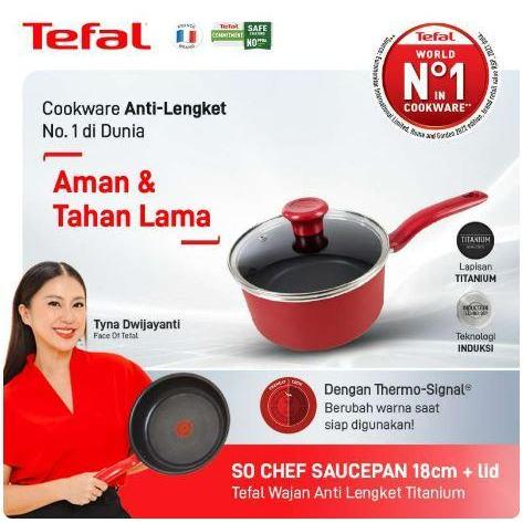Tefal So Chef Saucepan 18 Cm + Lid Titanium Coating Panci Anti Lengket