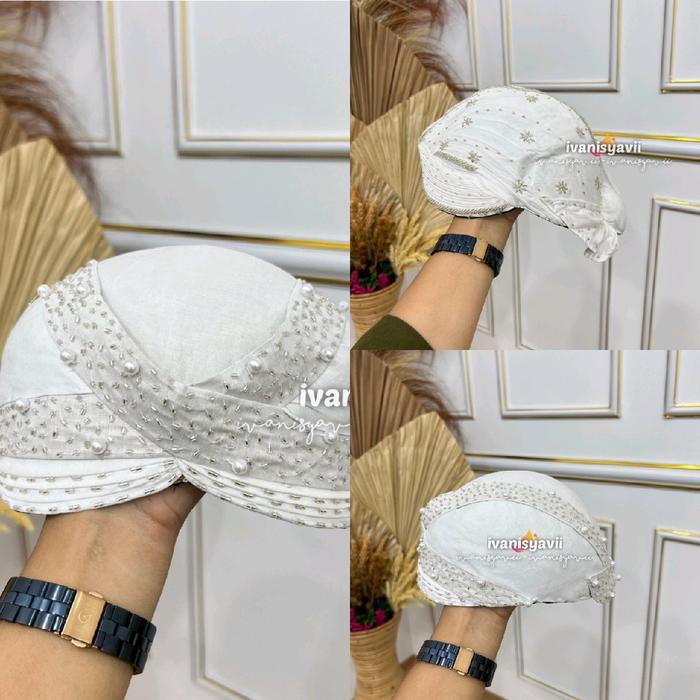 Blangkon Pengantin Payet - JOGJA / SUNDA Warna Putih