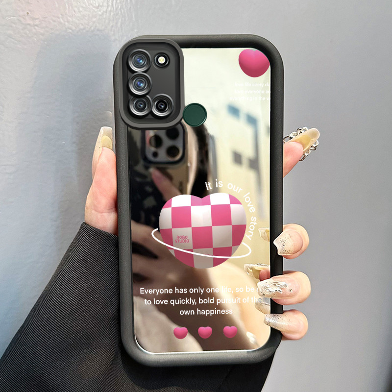 Casing Hp Untuk Realme 7i Realme C17 Case Hati papan catur Kesing cermin Kasing Silikon Softcase Mir