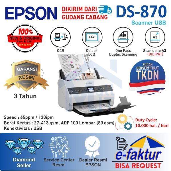 Scanner Epson Workforce Ds-870 Ds870 Ds 870 A3 Dilipat Garansi Resmi