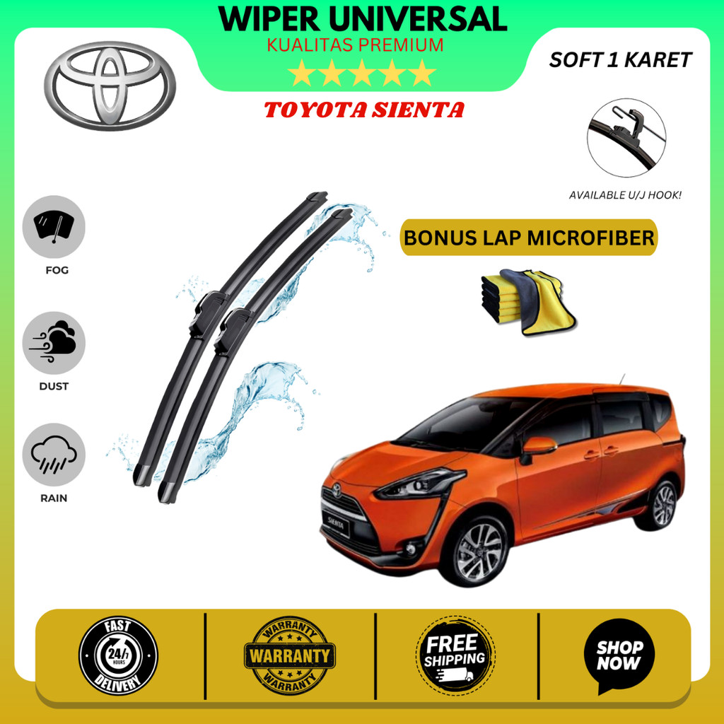Wiper Toyota Sienta Frameless Kaca Depan Mobil Free Lap Microfiber