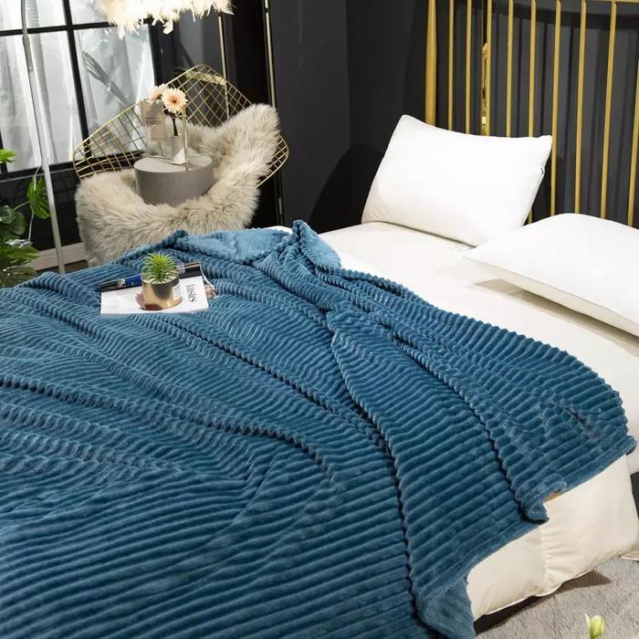 DISKON Selimut Bulu Salur Garis 200x220 Dewasa Large Import - Denim READY STOCK