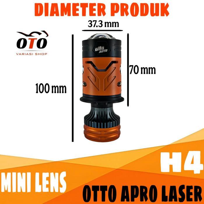 Lampu Mini Lens Otto Auto Apro Laser H4 Premium 80 Watt Selenoid Hi Low Beam Cut Off Flat Pemasangan